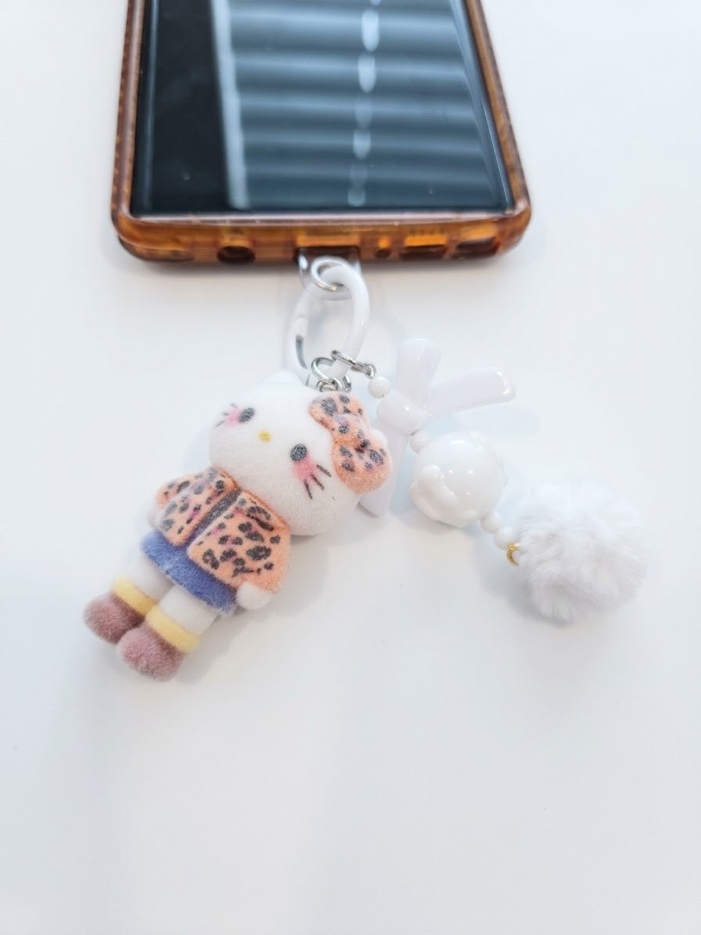 Plush Kitty Keychain Charm in White and Pastel